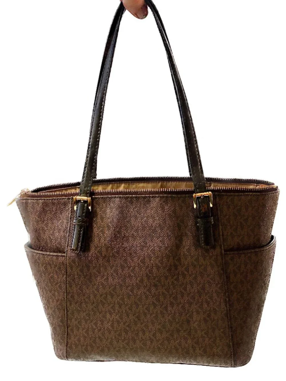 MICHAEL Michael Kors Voyager / Jet Set Signature Logo  Tote Bag - Brown/Gold